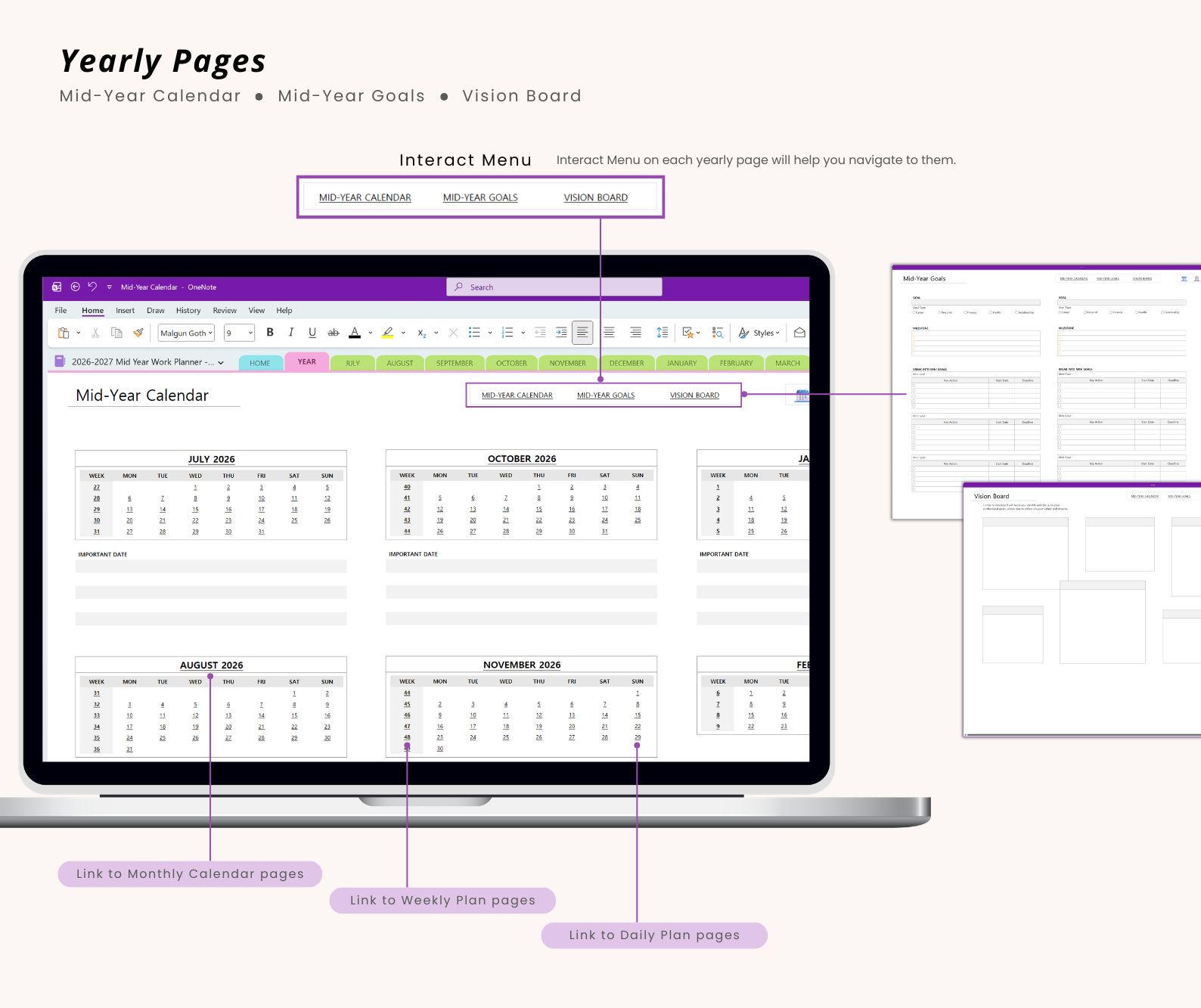 2026-2027 Mid Year Onenote Work Planner: Professional Templates for ...