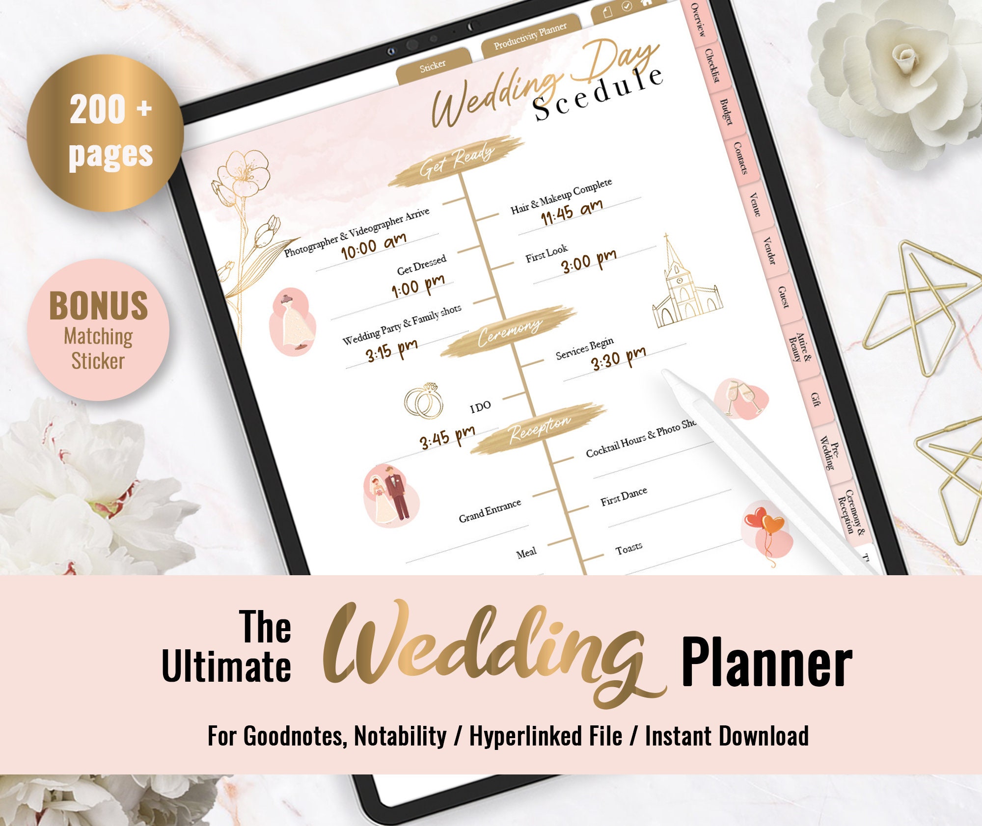 Digital Wedding Planner Wedding Checklist GoodNotes Wedding | Etsy
