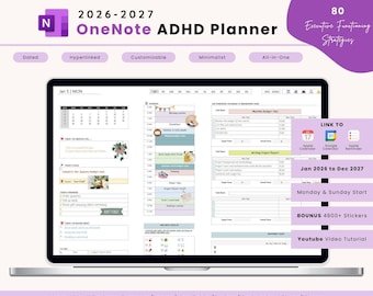 2026 2027 OneNote ADHD Planner: Focus Productivity Self-Care Templates (Digital Download)