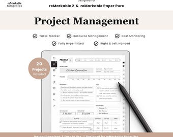 Project Management Planner designed for Remarkable 2 and Paper Pure, Hyperlinked Templates (Digital Download)