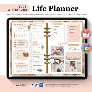 All in One Life Planner, 2025 Digital Planner,Boho Digital Planner,Daily Planner,iPad Planner,GoodNotes Planner,Google & Apple Calendar