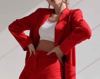 womens red suit set