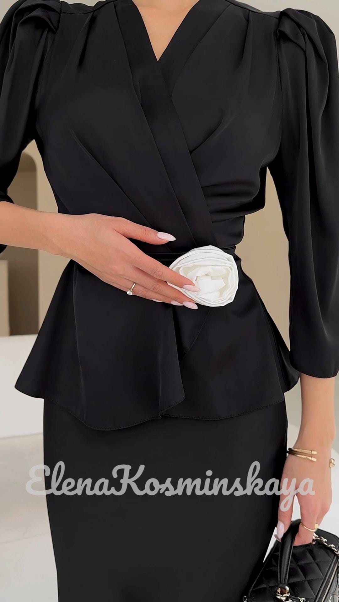 Fashion Elegant Silk Long Sleeve V-Neck Loose Two-Piece Suit