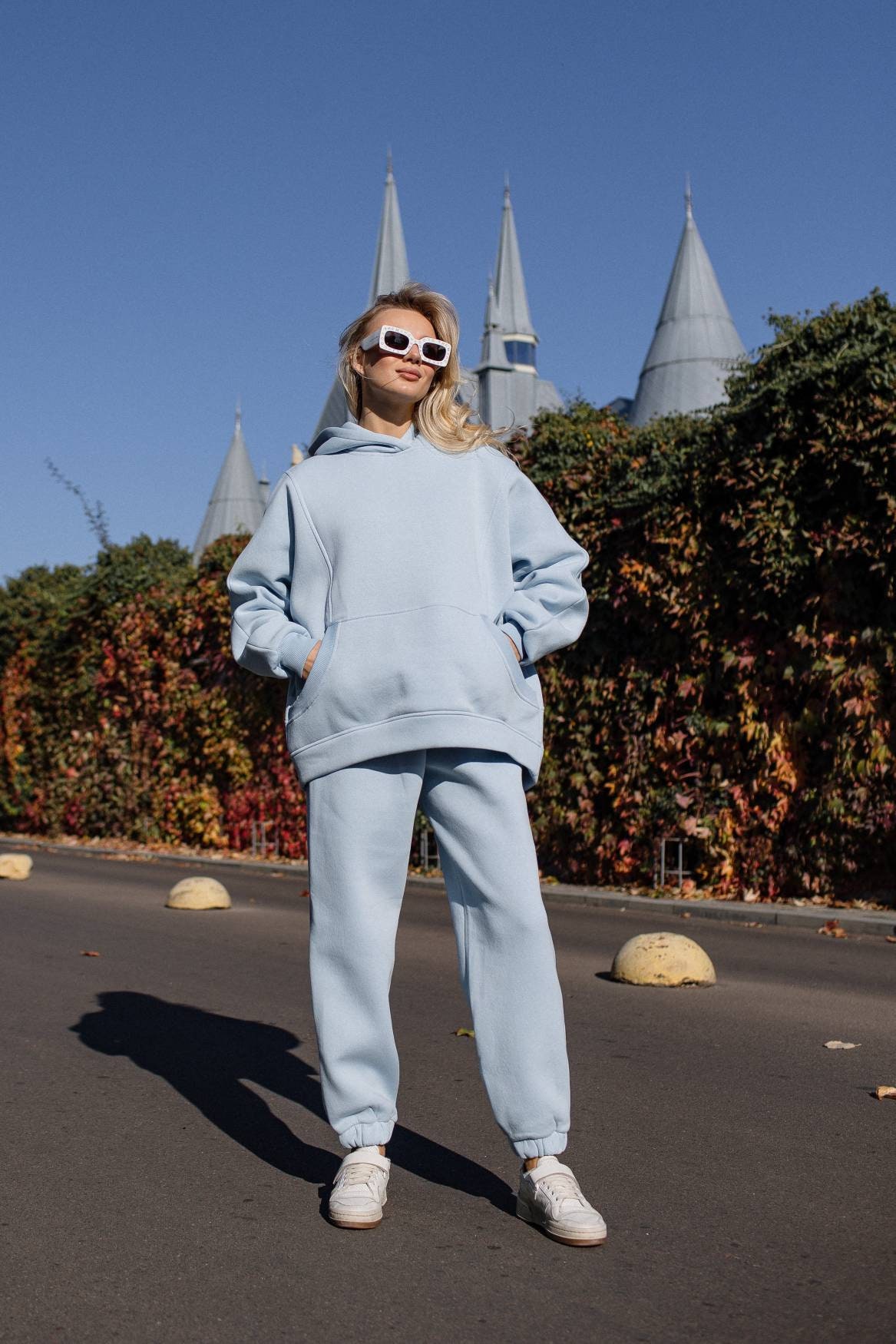 light blue sweat suit