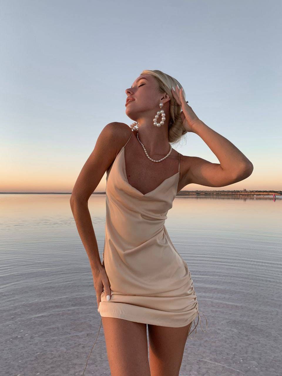 Short Silk Slip Dress Creamy Sexy 