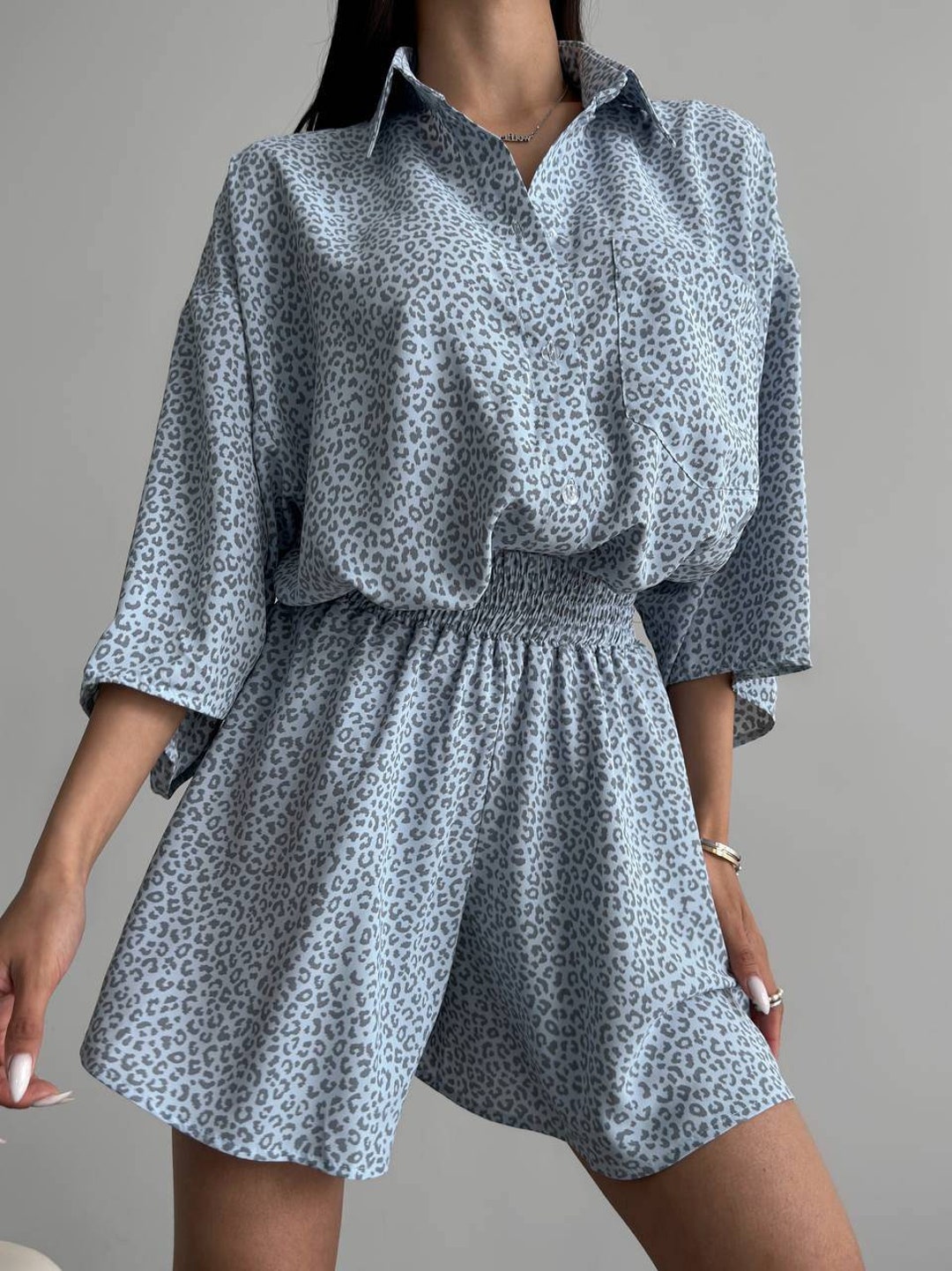 Light Blue Suit Set for Women Sheetah Print Suit Two Piece Set Etsy