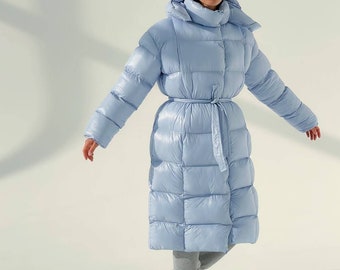 long blue padded coat