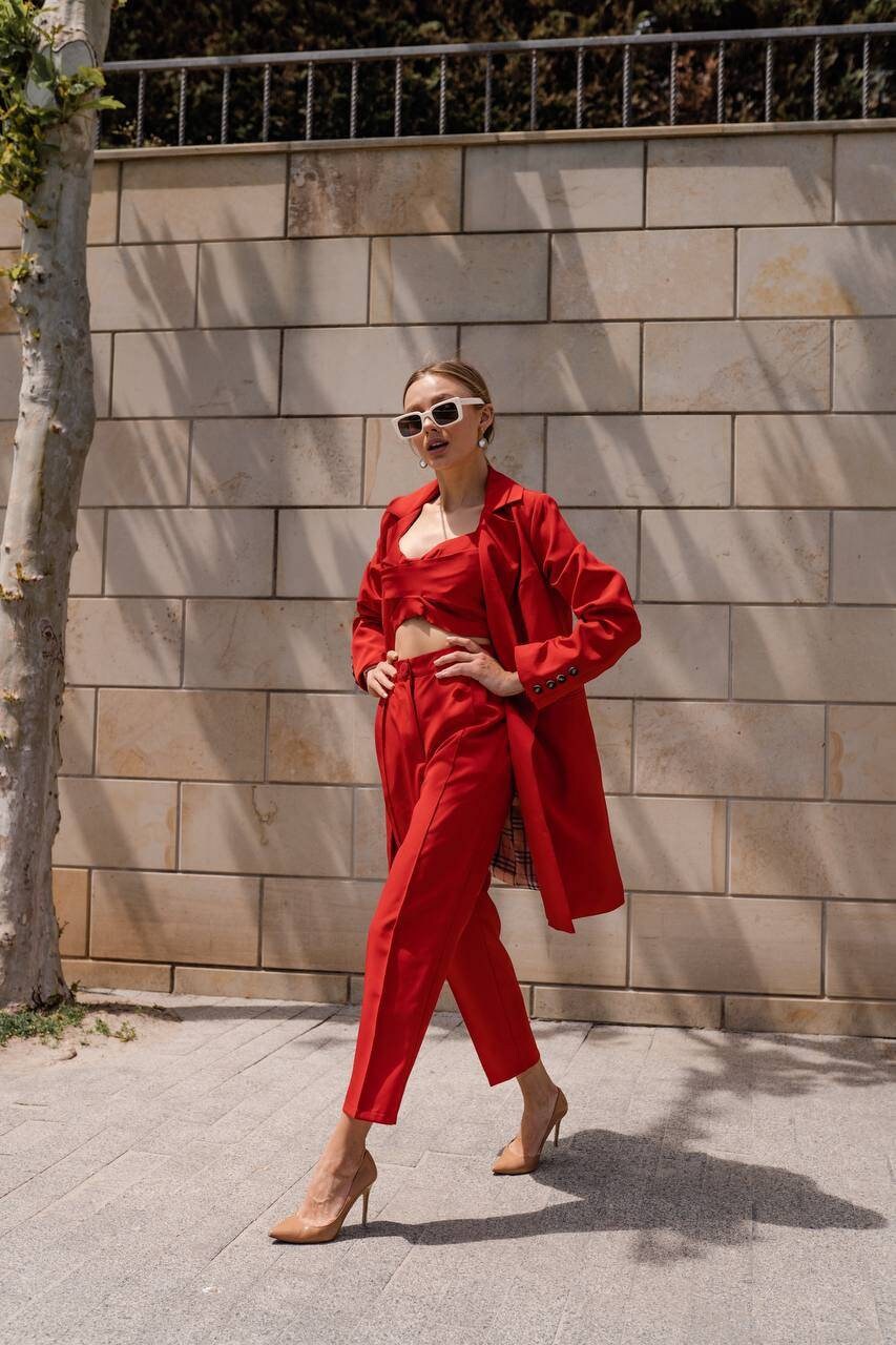 red suit pants women