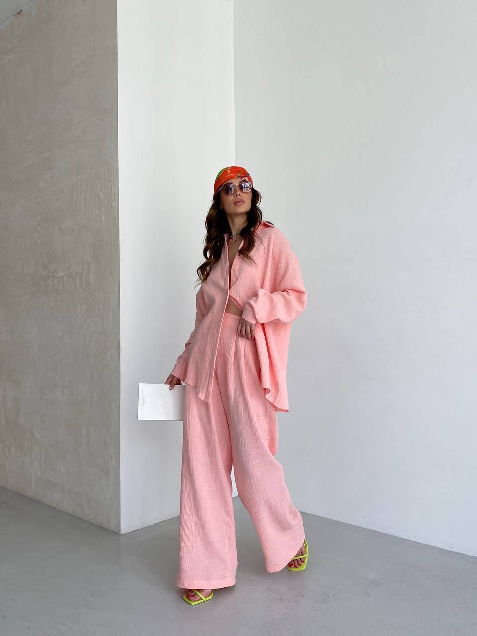 Pink Pants Suit Two Piece Set Loose Fit Straight Collar Shirt - Etsy