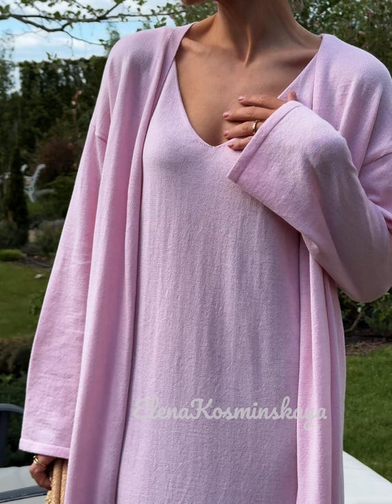 Soft Pink Cotton Knit Set: Oversized Dress & Cardigan - Etsy Soft Pink Cotton Knit Set: Oversized Dress & Cardigan - Etsy