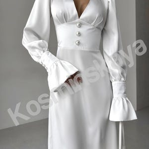 White Satin Maxi Dress for Women Deep V Neck Dress A-line Dress Long ...