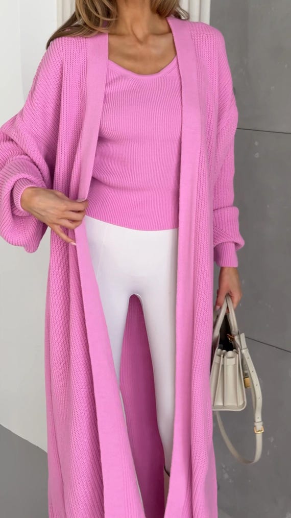 Strickmantel Pinkfarbene Strickjacke Damen Umstandsmantel