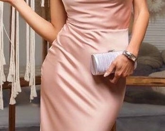 Dusty Pink Silk Slip Floor Dress for Women Powdery Silk Slip Elegant Maxi Dress Wedding Guest Dress Romantic Date Dress Holiday Party Dress