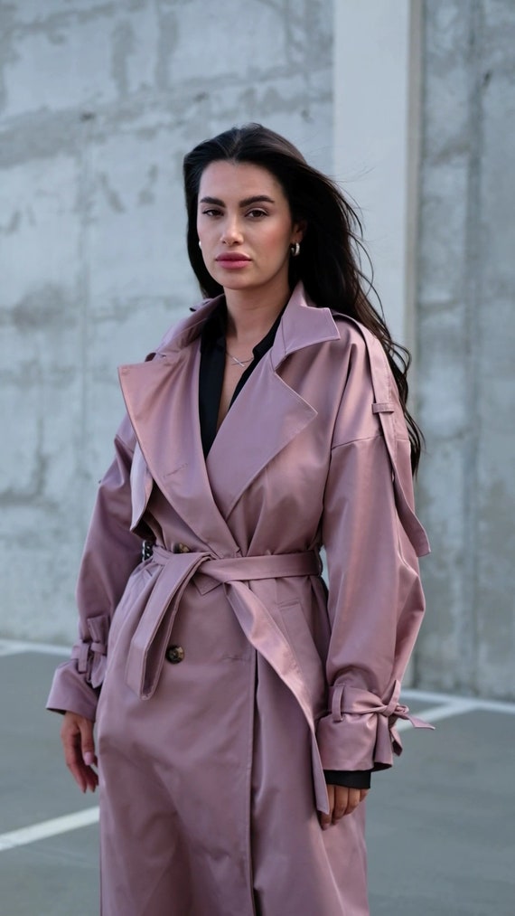 Mocco Trench Coat for Women Trendy Raincoat Double Breasted Coat