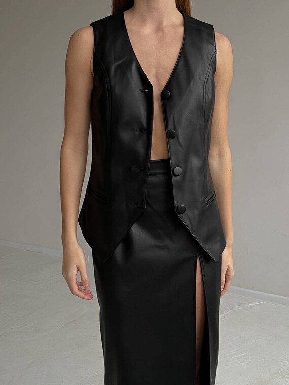 Womens leather skirt vest cheap