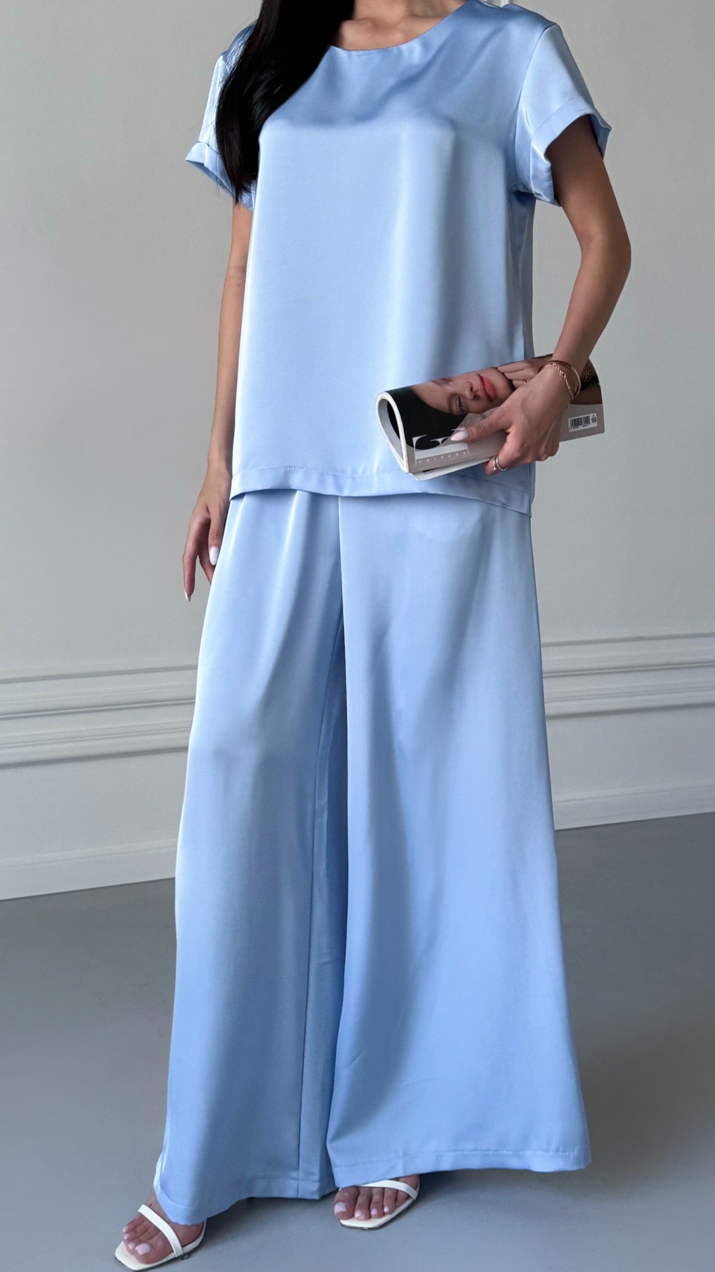 Light Blue Satin Pantsuit: Women's Palazzo Pants Set - Etsy