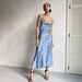 Light Blue Floral Silk Slip Midi Dress for Women Sexy Flowy Camisole Satin Dress Holiday Party Romantic Date Bridesmaid Wedding Guest Dress 