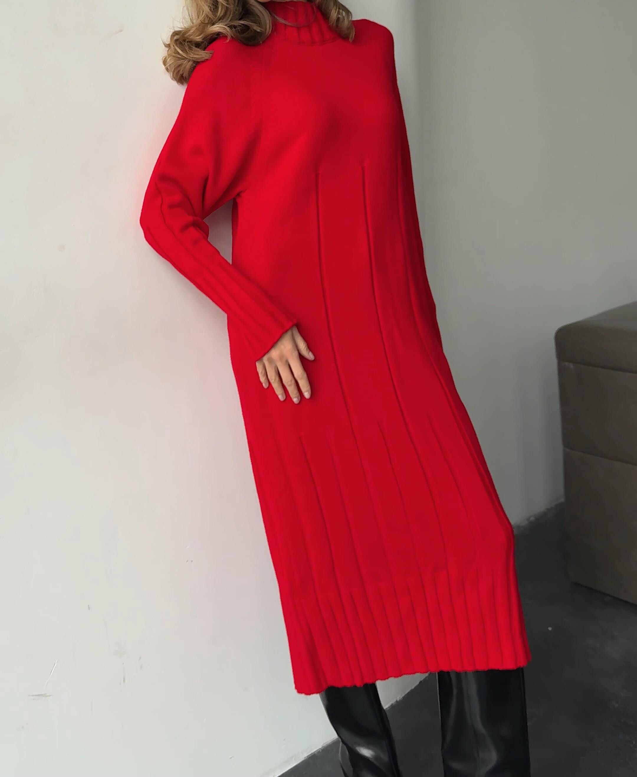 midi red sweater dress fit and flare Red Sweater Dresses