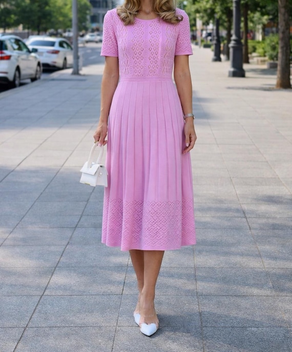 knit summer midi dress Keilani High Neck Open Knit Midi Dress  Shop American Threads Women's Trendy Online Boutique Peach / S