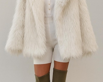 White Vegan Fur Coat: Long-Pile, Oversized Winter Jacket