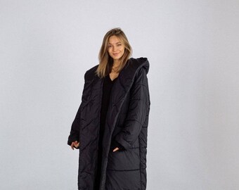 black long puffer coat womens