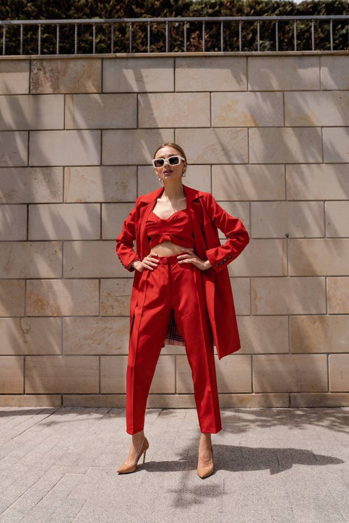 red suit pants women