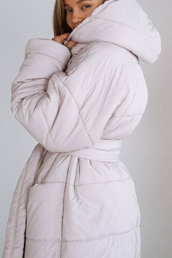 Beige Hooded Blanket Coat: Oversized Winter Wrap with Pockets