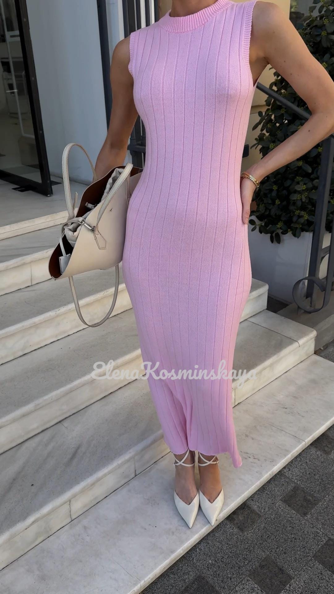 Pink Ribbed Knit Bodycon Midi Dress: Sleeveless Turtleneck Pink Ribbed Knit Bodycon Midi Dress: Sleeveless Turtleneck