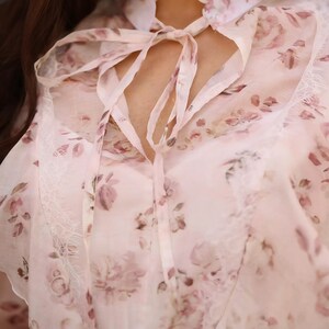 Floral Tencel Mini Dress French Lace Ruffled Cottagecore Romantic Pink Long Sleeve Dress Flounce High Neck Dress Boho Summer Outfit image 19