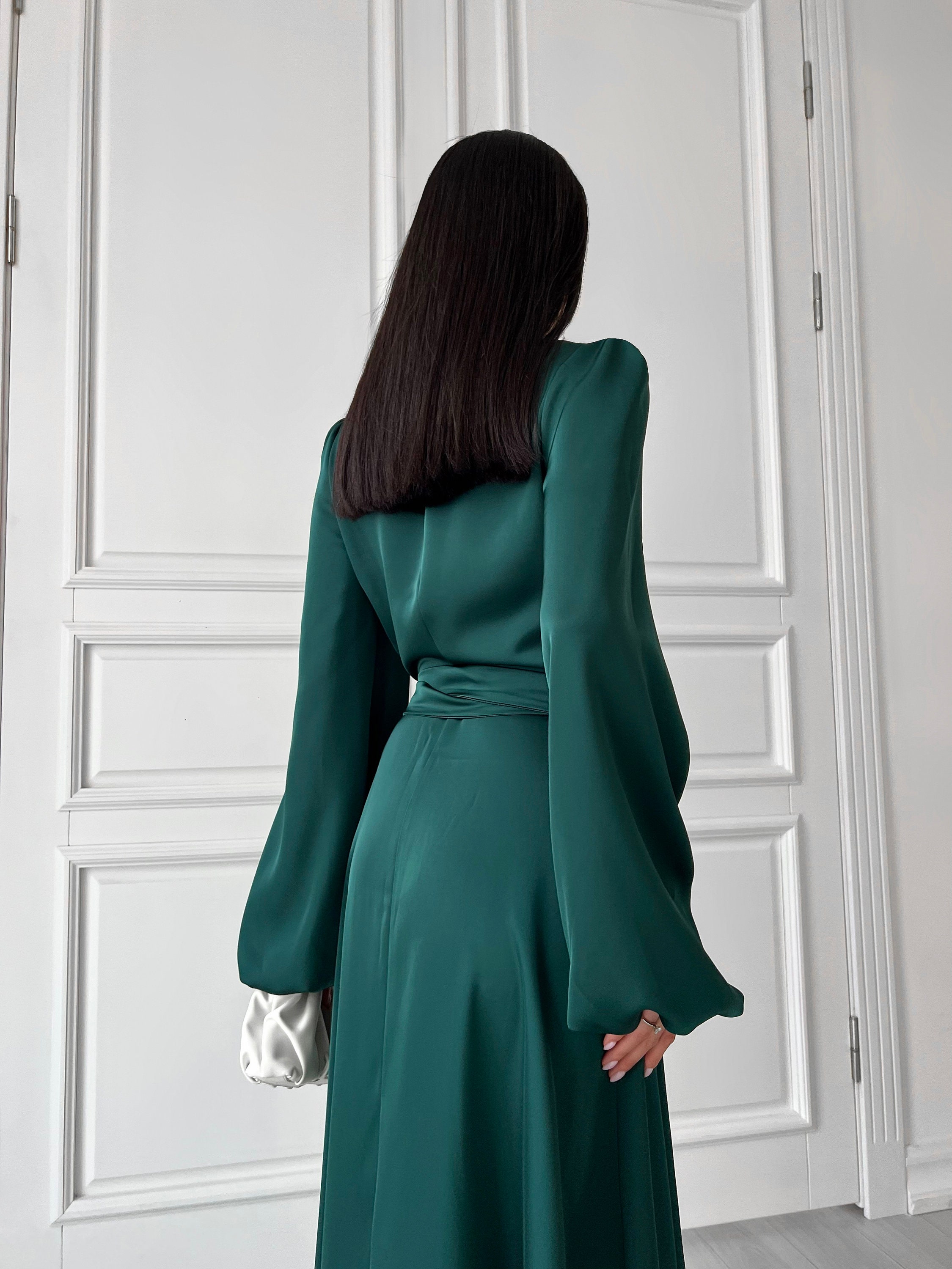 slim fit dress slacks Marianne Emerald Green Wrap Dress