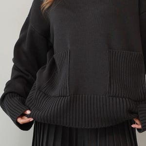 Smoky Gray Merino Wool Knit Suit: Turtleneck Pullover & Pleated Culottes