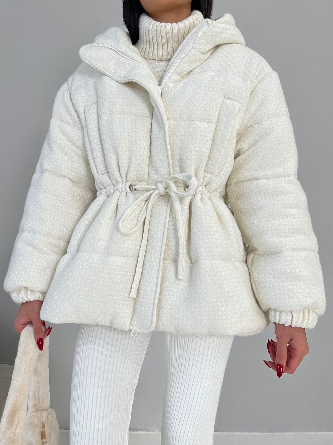 White Down Puffer Jacket for Women Quilted Puffer Warm Short Etsy