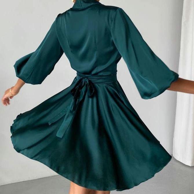 green dress lipstick colour Emerald Green Jacquard V-Neck Mini Dress Small main image 0