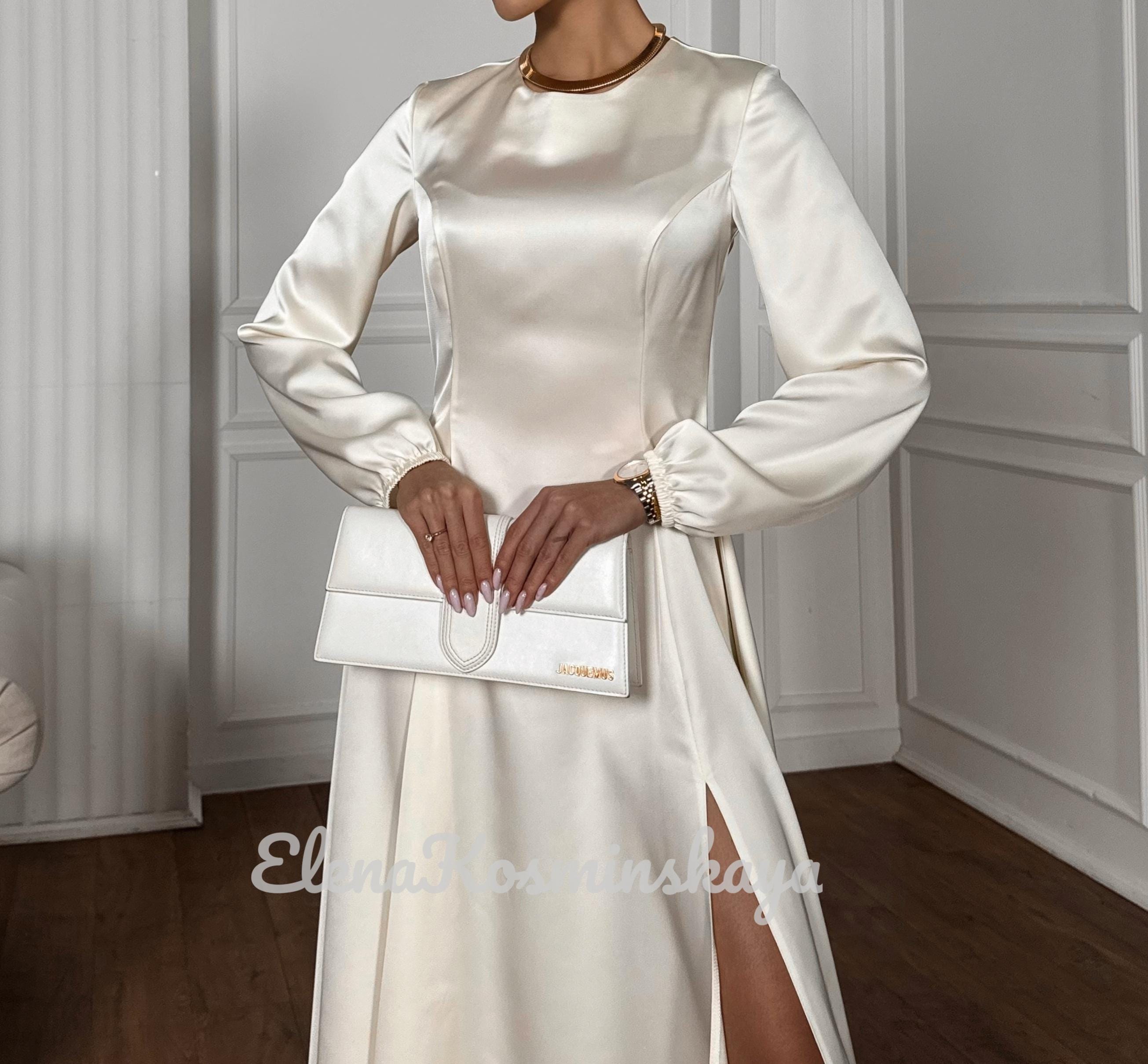 ivory silk long sleeve dress Gene Dress