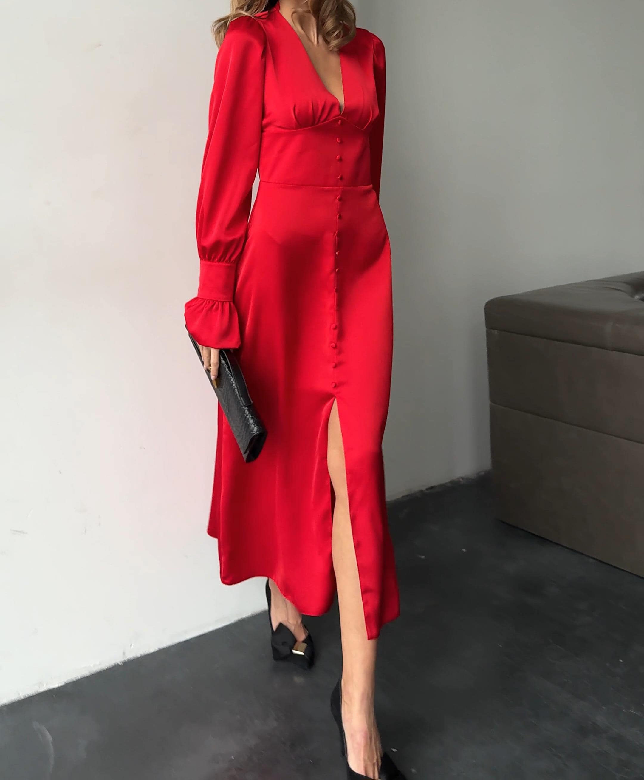 silk red midi dress Aspen Midi Dress - Deep Red Satin Slip Dress