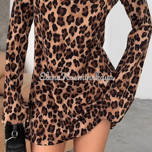 cheetah print dresses cute going out long sleeve Girls Long Sleeve Dress Leopard Patterns