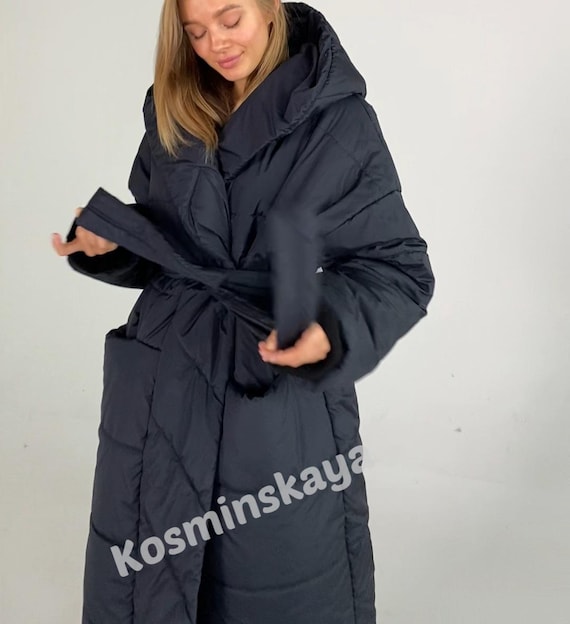 Oversized Black Blanket Coat: Hooded Winter Padded Jacket