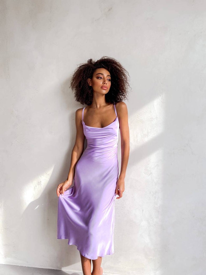 Lavender Silk Slip Dress for Women Open Back Drawstring Sexy Etsy