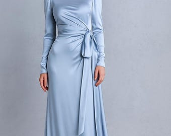 Light Blue Silk Maxi Dress, Long Sleeve Elegant Gown - Etsy Light Blue Silk Maxi Dress, Long Sleeve Elegant Gown - Etsy