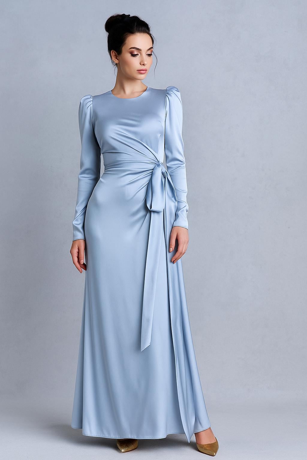 blue vintage cocktail dress Elegant Empire Waist A Line Sleeves Ink Blue Wedding Guest Dress