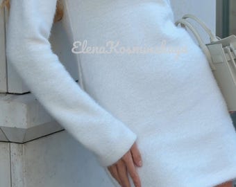 White Knit Mini Dress: Long Sleeve Jersey - Cozy Winter Outfit
