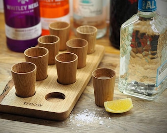 Oak Shot Glass Set with Natural Edge Serving Board