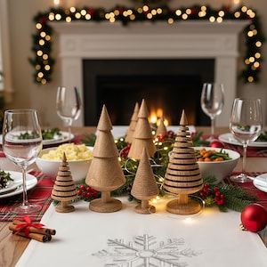 Handmade Wooden Christmas Tree Set: Scandi Style Table Decor