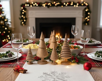 Handmade Wooden Christmas Tree Set: Scandi Style Table Decor