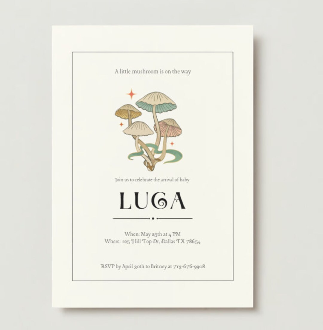 Little Mushroom Cottage Core Baby Shower Invite - Boy and