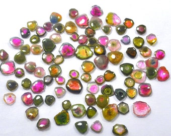 Natural Tourmaline Gemstone Watermelon Drilled Tourmaline Cabochon Slice Bio Tourmaline Slice Jewelry Making Cabochon Drilled Slice 3Pcs
