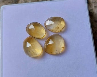 4 Pcs Natural Citrine Rose Cut, Golden Yellow Citrine Gemstone