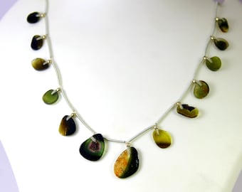 Bi-Color Tourmaline Slice Necklace: 25 Carat Gemstone Beads