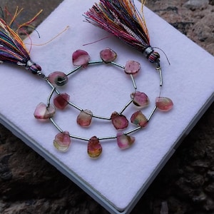 Watermelon Tourmaline Beads 8 Inch, Untreated Natural Pink Green Watermelon Tourmaline Slice, Bi Color Tourmaline Necklace Jewelry