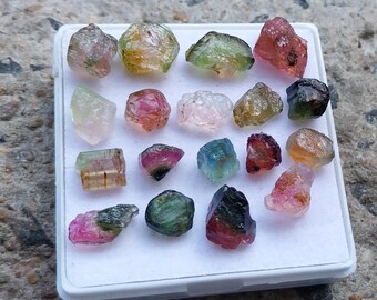 Watermelon Tourmaline Raw Rough: 48.5 Carats Bi-Color Natural Gemstone 18 Pieces Wholesale